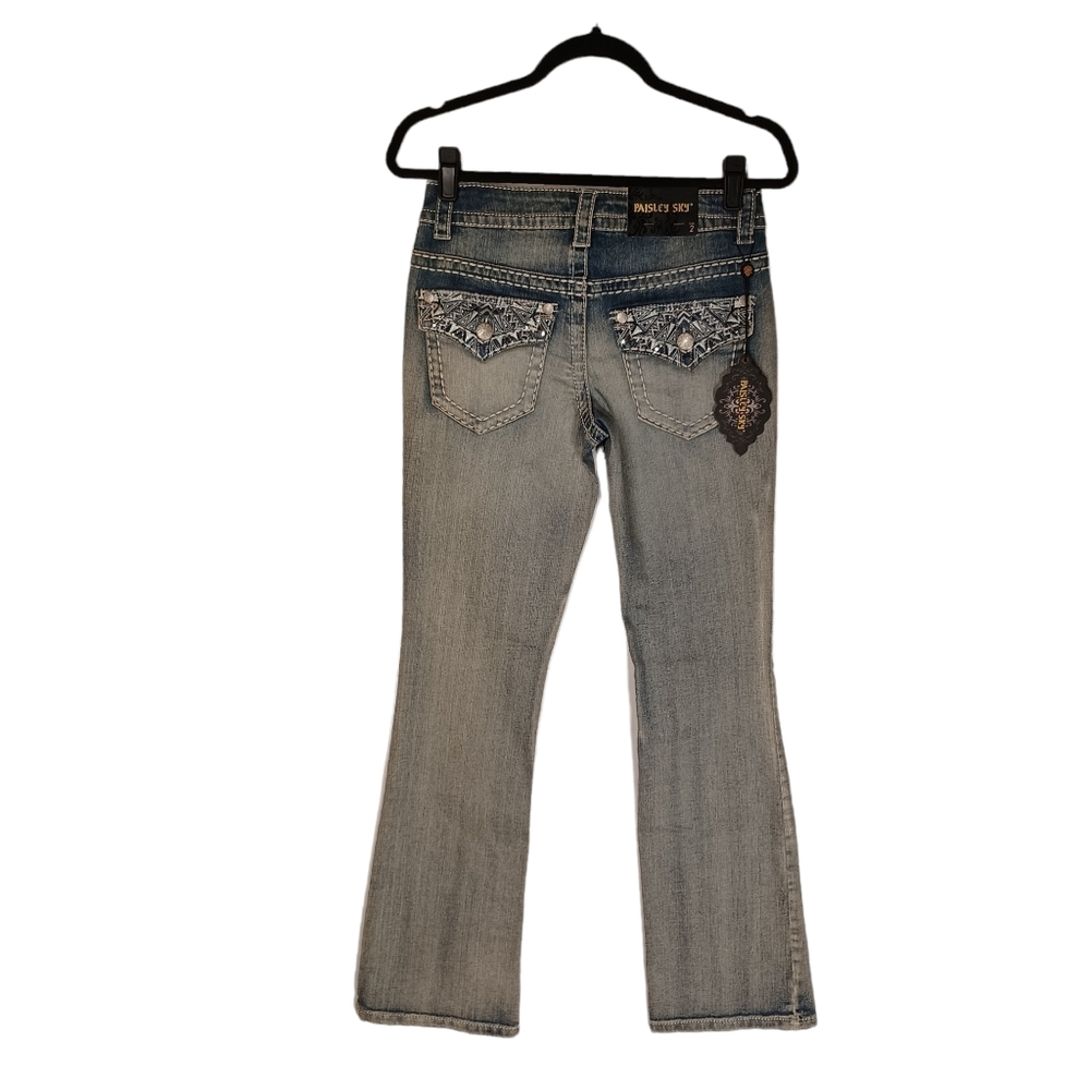 PAISLEY SKY Light Denim Solid Contrast Stitching Button Flap Jeans 2 NWT